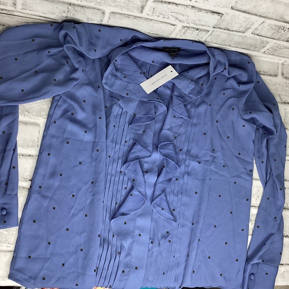 Ann Taylor Tops - Ann Taylor Blue/Gray Ruffle Shirt Top Blouse Long Sleeve size small NWT